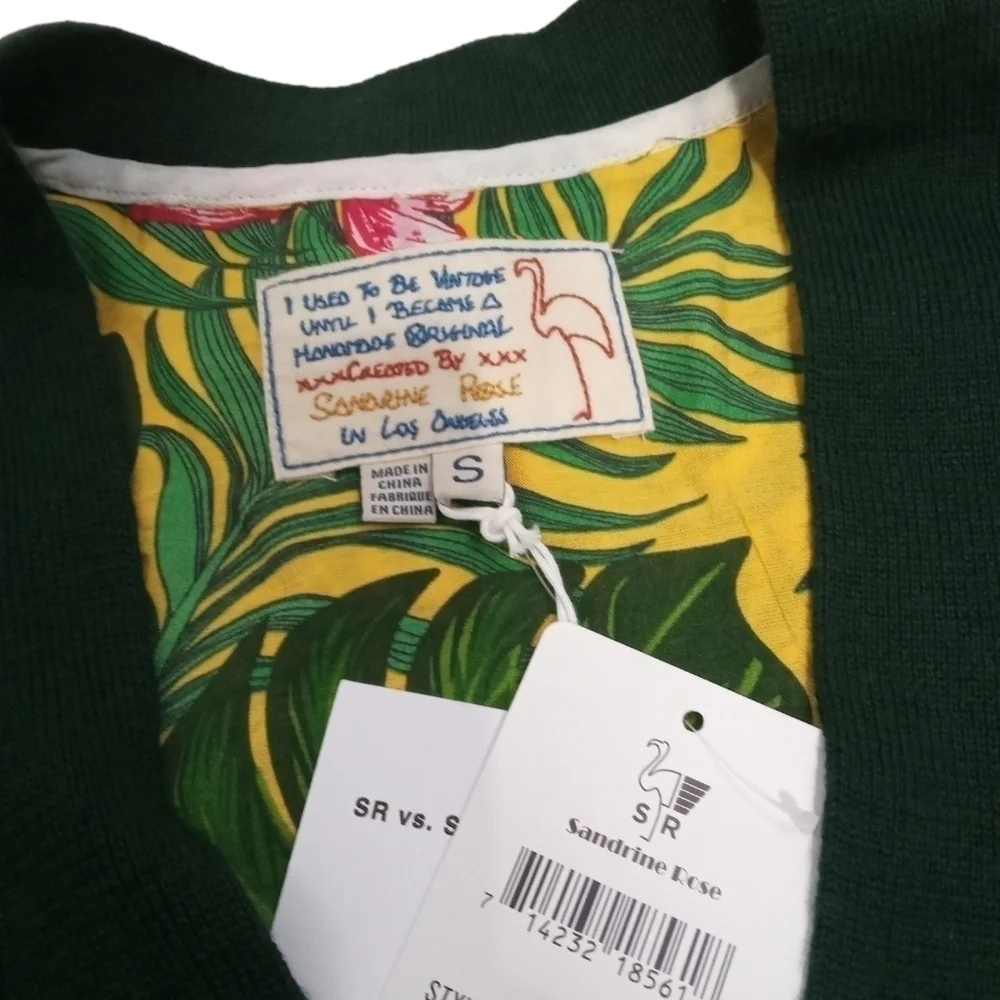 Free People x Sandrine Tropical Palm Tree Mixed Media Cardigan Sweaterl Small